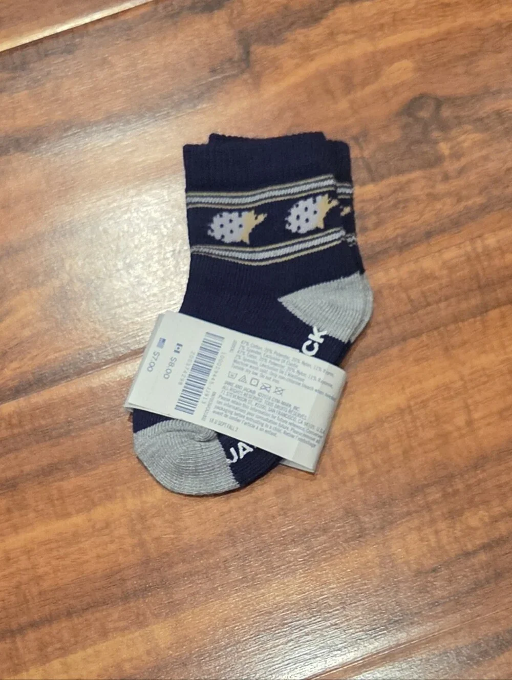 Janie and Jack NWT 6-12 Months Navy/Gray Hedgehog Fair Isle Sweater Hat & Socks